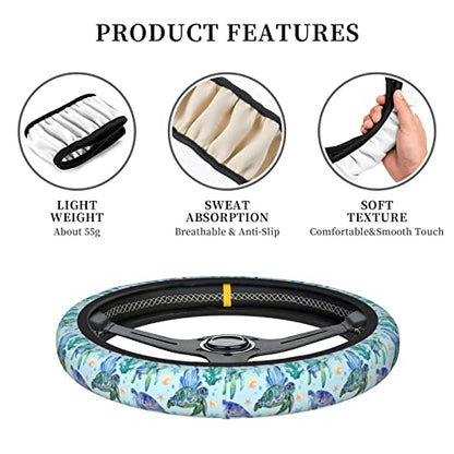 Sea Turtle Steering Wheel Cover Anti-Slip,Sweat Absorption Universal 15 inch Steering Wheel Covers Cute car Accessories for Men Women - color: 1