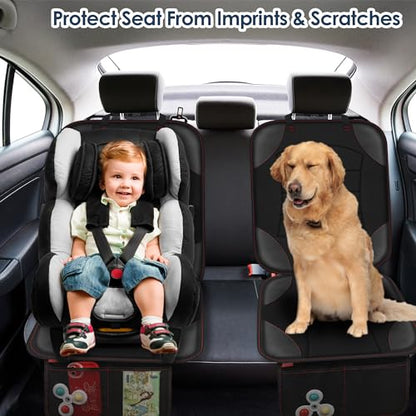 Sinvitron Car Seat Protector for Child Car Seat - Waterproof Non-Slip Leather Mat with 2 Mesh Pockets, Universal Seat Cover for Baby, Pets & Vehicles(2-Pack,Black) - color: 2 Pack Black