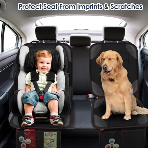 Sinvitron Car Seat Protector for Child Car Seat - Waterproof Non-Slip Leather Mat with 2 Mesh Pockets, Universal Seat Cover for Baby, Pets & Vehicles (1-Pack, Black) - color: 1 Pack Back