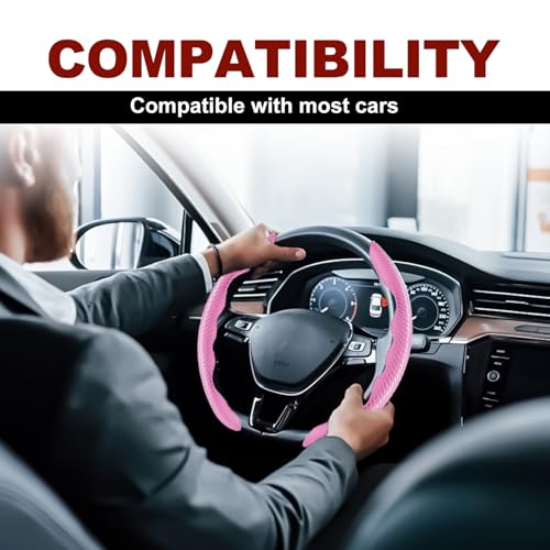 Universal Fit Carbon Fiber Steering Wheel Cover, Segmented Steering Wheel Protector, Carbon Fiber Anti-Skid Steering Wheel Cover Car Interior Accessories (2 Pcs Pink) - color: pink