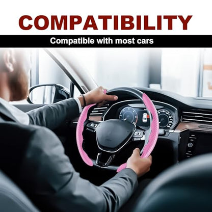 Universal Fit Carbon Fiber Steering Wheel Cover, Segmented Steering Wheel Protector, Carbon Fiber Anti-Skid Steering Wheel Cover Car Interior Accessories (2 Pcs Pink) - color: pink