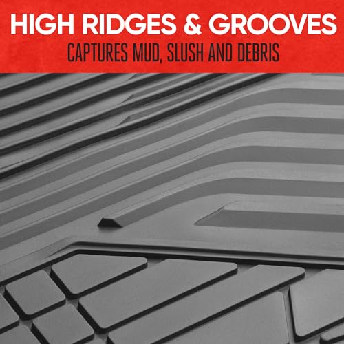 Motor Trend AdventureMax Car Floor Mats Full Set - Durable Rubber Floor Mats for Cars with Debris Capture Grooves, All Weather Interior Protection for Front and Rear with Non-Slip Backing, Gray
