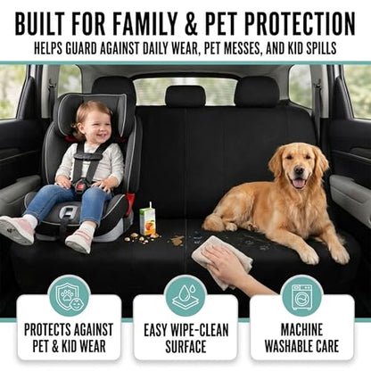 FH Group Full Set Cloth Car Seat Covers, Universal Fit Front and Split Bench Rear, Airbag Compatible, Washable for SUV, Sedan, Van - Black - color: Black