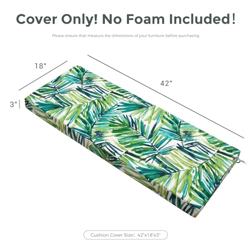 Magpie Fabrics Patio Bench Loveseat Cushion Covers (Replacement Cover only, No Insert!), Waterproof Fade Resistant Swing Cushion Slipcover with Ties(42x18x3 Inch, Green Palm Leaves) - color: A Green Palm Leaves, size: 42x18x3 Inch (1 Count)