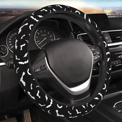 Halloween Cool Black Bat Car Steering Wheel Cover,Non-Slip Elastic Neoprene-Sweat Car Accessories,Universal 15 Inch Fit Auto, Vans Trucks,Suvs, Truck - color: Halloween Cool Black Bat