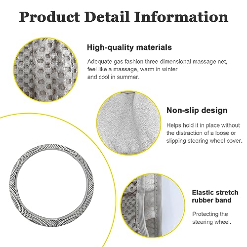Kewucn Car Elastic Stretch Steering Wheel Cover, Soft Microfiber Breathable Ice Silk, Universal 15 Inch Anti-Slip Auto Steering Wheel Protector, Fit Car, SUV, Van, Sedan, Truck (Gray) - size: Gray
