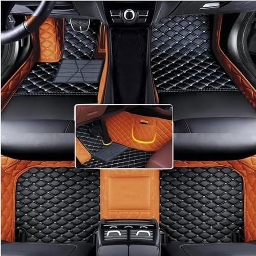 Custom Floor Mats for Audi A1, A3, A4, A5, A6, A7, A8,TT, TTS, Q2, Q3, Q5, Q7, Q8,RS3 RSQ8 S3 S4 S5 S6 S7 S8 e-tron, Q4 e-tron,All Weather Waterproof Luxury Leather (Orange and Black) - color: Orange and Black