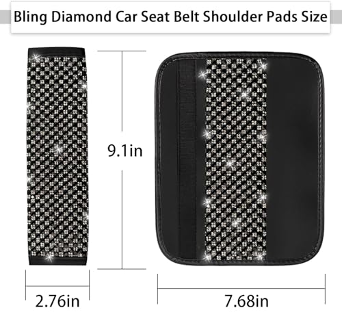 NBTEPEM 2 Pack Bling Car Seat Belt Covers, Diamond Seatbelt Shoulder Protection, Rhinestones Seat Belt Strap Cover Shoulder Pad, Universal Bling Car Interior Accessories Fit for Car/Truck/SUV(Black) - color: Black