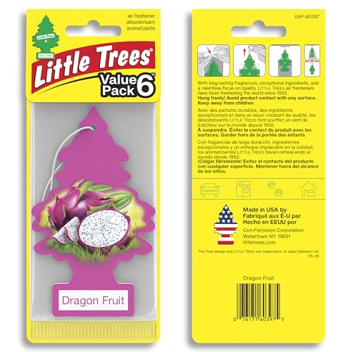 LITTLE TREES Car Air Freshener | Hanging Tree Provides Long Lasting Scent for Auto and Home | 24 Air Fresheners |Dragon Fruit - color: Dragon Fruit, size: 6 Count (Pack of 4)