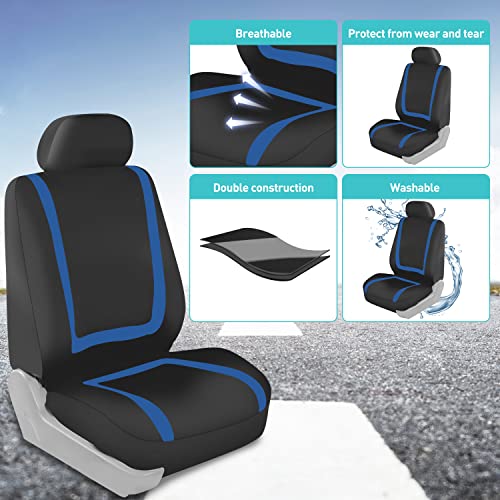 FH Group Car Seat Covers Full Set Cloth - Universal Fit Automotive Seat Covers, Low Back Front Seat Covers, Solid Back Seat Cover, Washable Car Seat Cover for SUV, Sedan and Van Blue - color: Blue, size: Full Set