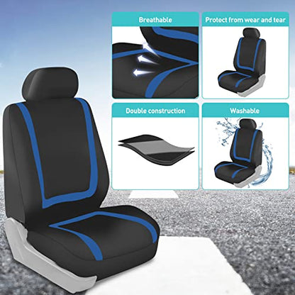 FH Group Car Seat Covers Full Set Cloth - Universal Fit Automotive Seat Covers, Low Back Front Seat Covers, Solid Back Seat Cover, Washable Car Seat Cover for SUV, Sedan and Van Blue - color: Blue, size: Full Set