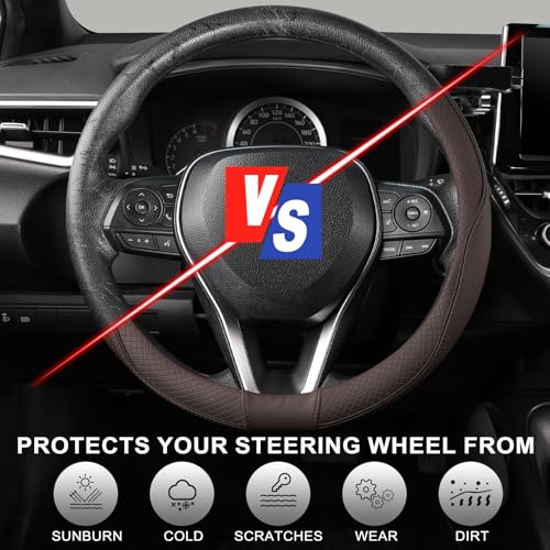SEG Direct Steering Wheel Cover 14.5-15 inch (37-39 cm) Medium Size, Microfiber Leather, Non-Slip Comfortable Grip, Fits Cars Trucks SUVs, Chocolate Brown - color: Chocolate Brown, size: Standard size[14 1/2''-15'']