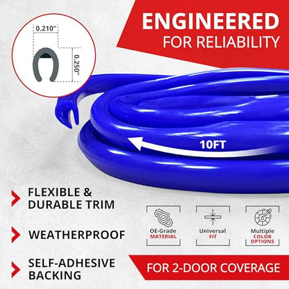 All-Fit Automotive Car Door Edge Protector – Universal DIY Edge Trim to Prevent Scratches & Dings – Flexible Adhesive Molding Trim for Cars, Trucks & SUVs (10 Ft - Blue) - color: Blue