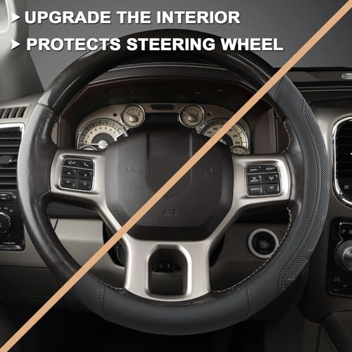 GIANT PANDA Car Steering Wheel Cover for RAM 1500 2500 3500, Compatible with Dodge RAM 15.5-16 inches - Black - color: A-Black