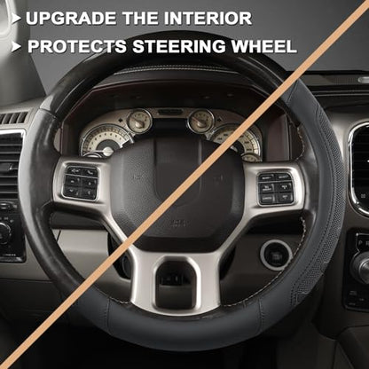 GIANT PANDA Car Steering Wheel Cover for RAM 1500 2500 3500, Compatible with Dodge RAM 15.5-16 inches - Black - color: A-Black