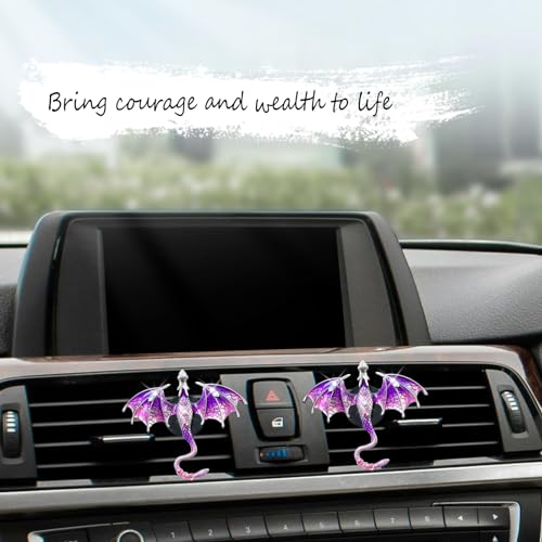 ORIESSE Bling Wyvern Car Air Freshener Vent Clips,2pcs Alloy Purple Enamel Dragon Vent Clips Car Accessories,Refillable Car Diffuser with Felt Mads,Coffee Fragrance Tablets