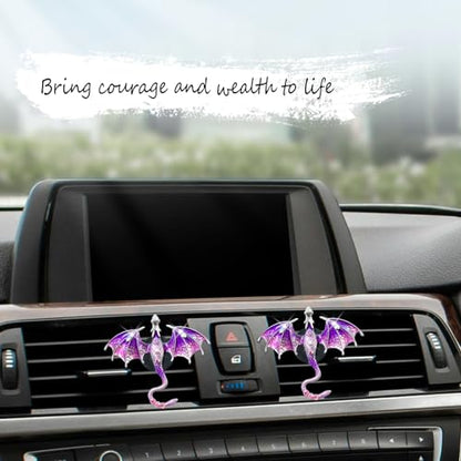 ORIESSE Bling Wyvern Car Air Freshener Vent Clips,2pcs Alloy Purple Enamel Dragon Vent Clips Car Accessories,Refillable Car Diffuser with Felt Mads,Coffee Fragrance Tablets