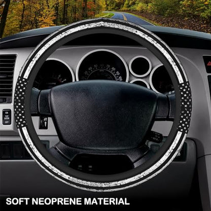 Black White American Flag Elastic Steering Wheel Cover, Non-Slip Breathable Neoprene Steering Wheel Covers, Men Car Accessories, Universal 15 Inch Fit Auto, Suvs, Truck - color: Black White American Flag