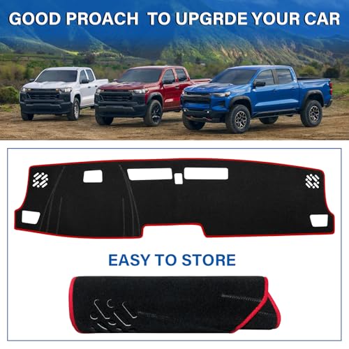 Dash Cover for Chevy Chevrolet Colorado/GMC Canyon 2023-2025 2026 Dashboard Cover Mat Non-Slip Center Console Protector Mat Sunshade (Red Trim) - color: Red