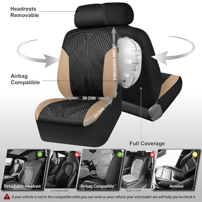 CAR PASS Waterproof Black Beige Car Seat Covers Front Seat Covers Neoprene Wetsuit,All-Weather Non-Slip Durable,Universal Fit for SUV Sedans Trucks Automotive,Airbag Compatible,3D Emboss Black Beige - color: Black and Beige, size: Two Front