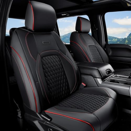 Coverado Chevy Chevrolet Silverado GMC Sierra Seat Covers, Custom Fit for 2007-2026 1500, 2015-2026 2500HD 3500HD Crew Double Extended Cab Truck, Faux Waterproof Leather Seat Covers (Front, Redline) - color: Red Line, size: Front