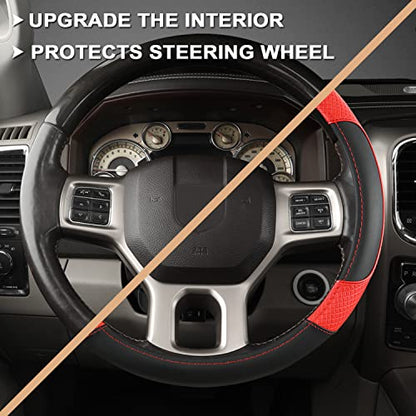 GIANT PANDA Car Steering Wheel Cover for Dodge Ram 1500 2500 3500 15.5-16 inches - Black+Red - color: C-Black+Red