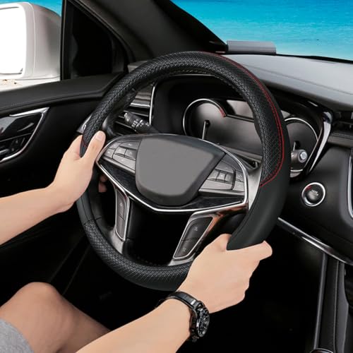 Black Car Steering Wheel Cover, Microfiber, Leather Patchwork, Universal 14.5-15 Inch Leather Anti-Slip Breathable Auto Steering Wheel Covers for Men Women - color: Black