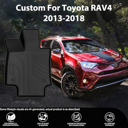 Floor Mats for Toyota RAV4 2013-2018, All Weather TPE Floor Liners Custom Fit Waterproof Non Slip Car Mats Heavy Duty Interior Accessories - size: 13-18 Single Layer Floor Mats
