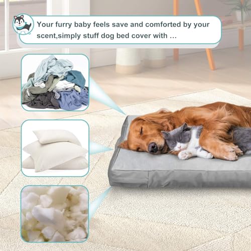 Explore Land Waterproof Dog Bed Cover Machine Washable Fluffy Dog Bed Replacement Cover, 48Lx36Wx4H inch, Gray - color: Gray With Softer Fluffy, size: 48”Lx36”Wx4”H