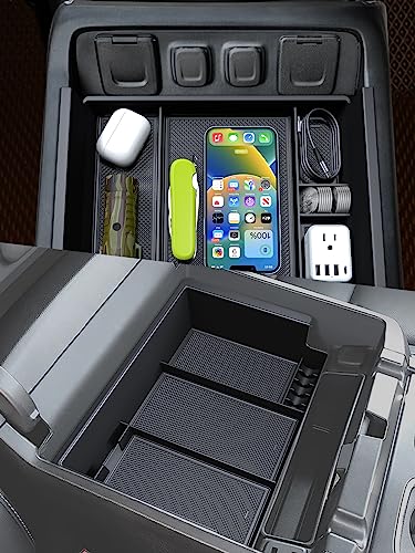 Sinvanho 2PCS Center Console Organizer Compatible with Chevy Silverado/GMC Sierra 2014-2018 1500/2500/3500HD Armrest Box Storage Tray, Truck Accessories, Full Console w/Bucket Seats Only