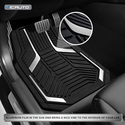 PIC AUTO Heavy Duty Rubber Floor Mats, Silver Aluminum Film Car Mats Set, Front and Rear Car Mats with Anti-Slip Backing, All Weather Protection, Trim-to-Fit for Automotive SUV, Sedan, Van - color: Silver