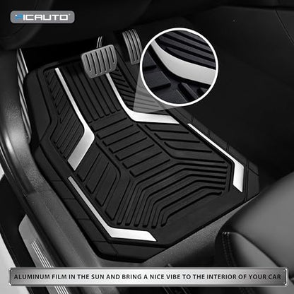 PIC AUTO Heavy Duty Rubber Floor Mats, Silver Aluminum Film Car Mats Set, Front and Rear Car Mats with Anti-Slip Backing, All Weather Protection, Trim-to-Fit for Automotive SUV, Sedan, Van - color: Silver