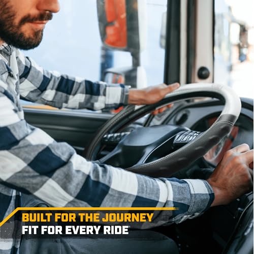 Cat® BigGrip Faux Gray/Black Leather Semi Truck Steering Wheel Cover, Fits RV and Big Rig Trucker, Steering Wheel Cover for Trucks 18 Wheeler - X-Large 17.5" - 18" Inches - color: Black/Gray BigGrip, size: XL Big Rig (17.5-18")