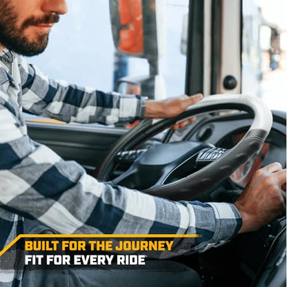 Cat® BigGrip Faux Gray/Black Leather Semi Truck Steering Wheel Cover, Fits RV and Big Rig Trucker, Steering Wheel Cover for Trucks 18 Wheeler - X-Large 17.5" - 18" Inches - color: Black/Gray BigGrip, size: XL Big Rig (17.5-18")