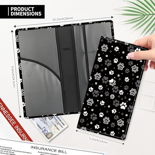 Leather Car Registration and Insurance Card Holder, Cute Car Accessories Vehicle Glove Box Car Organizer for Documents, Cards, License Cute Black White Dog Paw - color: Cute Black White Dog Paw