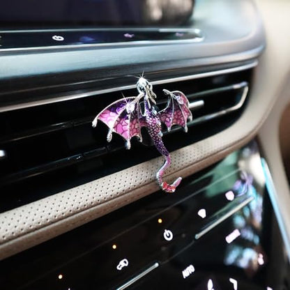 ORIESSE Purple Dragon Car Accessory,1pcs Bling Wyvern Car Air Freshener Vent Clip,Cute Girly Refillable Air Freshener Diffuser,Dazzing Rhinestone Dashboard Decoration for Women