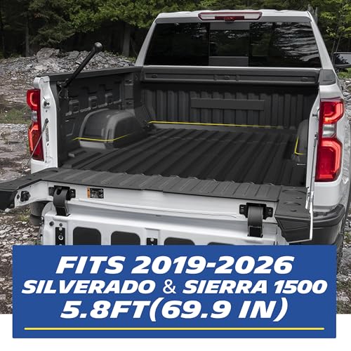 MICHELIN Truck Bed Mat for 2019-2026 Chevy Silverado/GMC Sierra 1500 5.8 FT / 69.9" Only (Not Fit Optional CarbonPro Bed), All-Weather Truck Bed Liner, Custom Fit, Durable TPE Bedliner, Non-Slip - size: 2) Silverado/Sierra 1500 | 19-26 | 5.8 FT