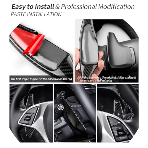 T-carbon Paddle Shifter Extensions Fits Chevrolet Camaro 2016-2024;1 Pair Carbon Fiber Steering Wheel Paddle Shifter Cover Fits Chevy Corvette C7 2014-2019 Gear Shift Trim Interior Accessories BLACK