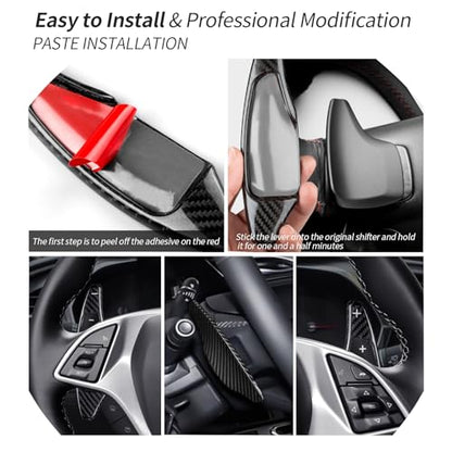 T-carbon Paddle Shifter Extensions Fits Chevrolet Camaro 2016-2024;1 Pair Carbon Fiber Steering Wheel Paddle Shifter Cover Fits Chevy Corvette C7 2014-2019 Gear Shift Trim Interior Accessories BLACK