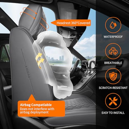 Gray Leather Car Seat Covers Full Set,High-Density Contoured Nappa Leather Universal Precision Fit Seat Cover Solutions,Waterproof Automotive Seat Covers & Accessories,Style1 Gray - color: Gray Full Coverage