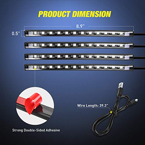 Nilight 48 LEDs DC 5V Multicolor Music Car Strip Light Under Dash Lighting Kit with Sound Active Function and Wireless Remote Control, 2 Years Warranty, 4PCS USB Interior Lights - color: 4PCS USB Interior Lights