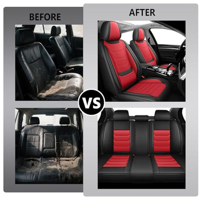 Nappa Leather Seat Covers Full Set for Honda Fit 2007-2020, 5 Seats Waterproof & Tear-Resistant Car Seat Cover Inside Zipper Design and Reserved Opening Holes(Standard Full Set/Black Red) - color: Black Red, size: Full Set Standard