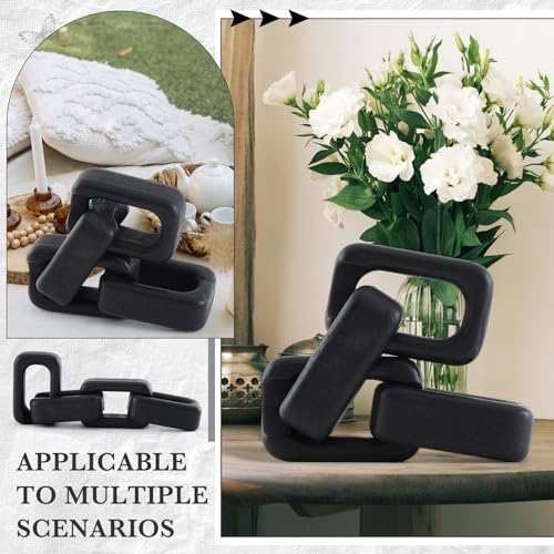 4 Link Wood Knot Decor - Modern Coffee Table Decoration Black Chain Decor Rustic Objects for Bookshelf Home Living Room Bedroom