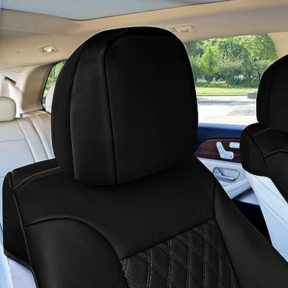 FH Group Deluxe Faux Leather Diamond Pattern Front Set Car Seat Cushions (Solid Black) with Gift - Universal Fit for Cars, Trucks, & SUVs - color: Black