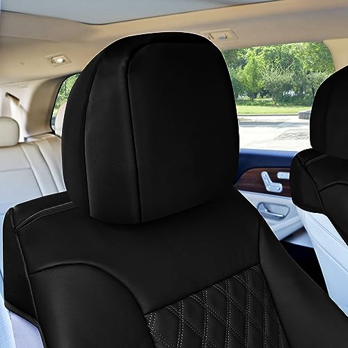 FH Group Deluxe Faux Leather Diamond Pattern Front Set Car Seat Cushions (Solid Black) with Gift - Universal Fit for Cars, Trucks, & SUVs - color: Black