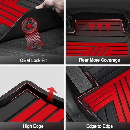 All Weather Floor Mats Custom Fit for Mazda CX-5 2017-2025 Waterproof Heavy Duty Anti-Slip Car Mats, 1st & 2nd Row Black & Red - color: Red