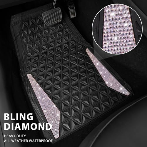 CAR PASS Bling Diamond Car Mats Rubber Floor Mats Full Set Anti-Slip 3D Rhombus Waterproof Trim Fit Liner Universal Glitter Crystal Sparkly Shining Rhinestone Girl Women SUV Sedan, Multicolor Diamond - color: Colorful Diamond