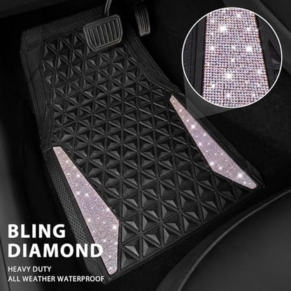 CAR PASS Bling Diamond Car Mats Rubber Floor Mats Full Set Anti-Slip 3D Rhombus Waterproof Trim Fit Liner Universal Glitter Crystal Sparkly Shining Rhinestone Girl Women SUV Sedan, Multicolor Diamond - color: Colorful Diamond