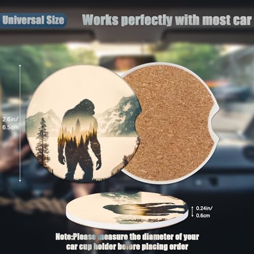 Car Cup Holder Coasters - Bigfoot Mountains Forest Absorbent Ceramic Coaster 2 Pack, Car Coasters for Cup Holders, Fashion Car Interior Accessories Drink Coaster for Women & Men