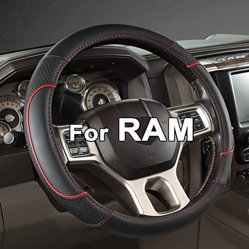 GIANT PANDA Car Steering Wheel Cover for Dodge Ram 1500 2500 3500 15.5-16 inches- Black+Red Trim - color: C-Black+Red Trim